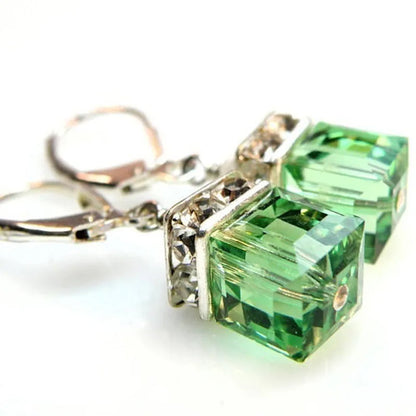 Peridot Crystal Earrings Green Earrings Drop  Dangle Earrings