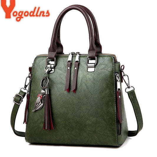 Yogodlns Vintage Leather Women's HandBags Ladies Messenger Bags Totes Tassel Designer Crossbody Shoulder Bag Boston Hand Bags