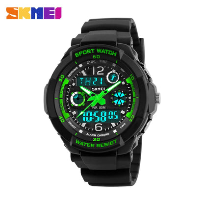 SKMEI Brand 50m Waterproof Children's Watches LED Multifunction Dual Time Quartz Digital Kids Wrist Watches Children Dress Watch