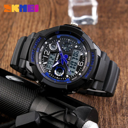 SKMEI Brand 50m Waterproof Children's Watches LED Multifunction Dual Time Quartz Digital Kids Wrist Watches Children Dress Watch