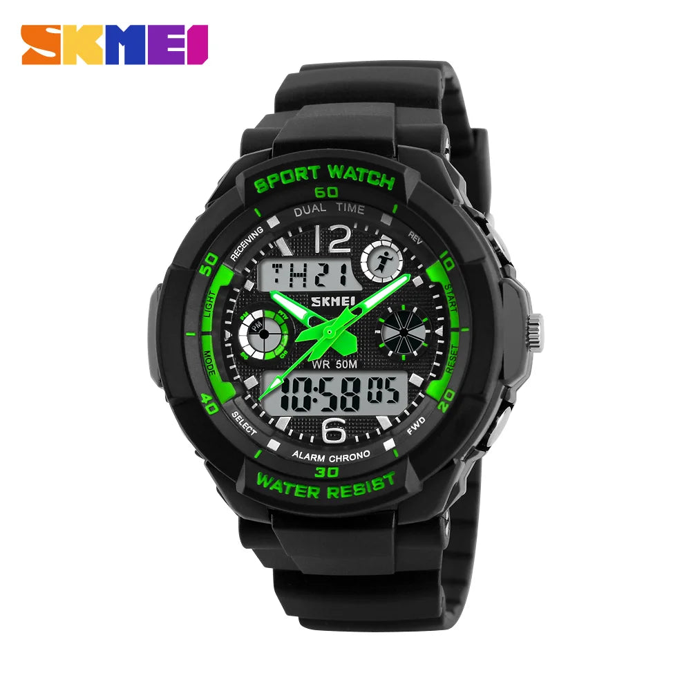 SKMEI Brand 50m Waterproof Children's Watches LED Multifunction Dual Time Quartz Digital Kids Wrist Watches Children Dress Watch