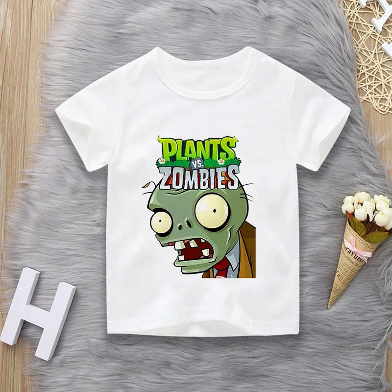 2022 Summer Plant Vs Zombies Print Children Cotton T shirts Cartoon Game Boys Girls Clothes Kids T-shirt Clothes For 3-13Y