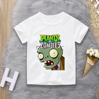 2022 Summer Plant Vs Zombies Print Children Cotton T shirts Cartoon Game Boys Girls Clothes Kids T-shirt Clothes For 3-13Y