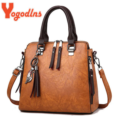 Yogodlns Vintage Leather Women's HandBags Ladies Messenger Bags Totes Tassel Designer Crossbody Shoulder Bag Boston Hand Bags