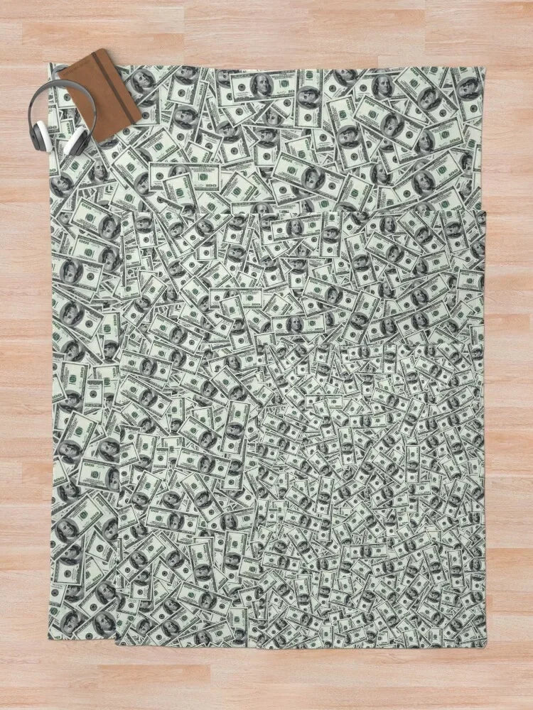 Giant money background 100 dollar bills Throw Blanket Fluffy Softs Thermals For Travel Blankets