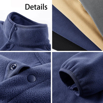 Winter New Arrive Mens Outdoor Fleece Pullover Lightweight 1/3 Button Collar Warm Windproof Tactical Hiking Safari Fleece Coats