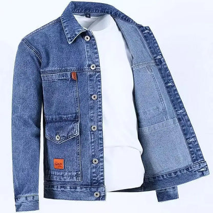 Warm Turn-down Collar Hip Hop Men Autumn Denim Jacket for Daily Wear