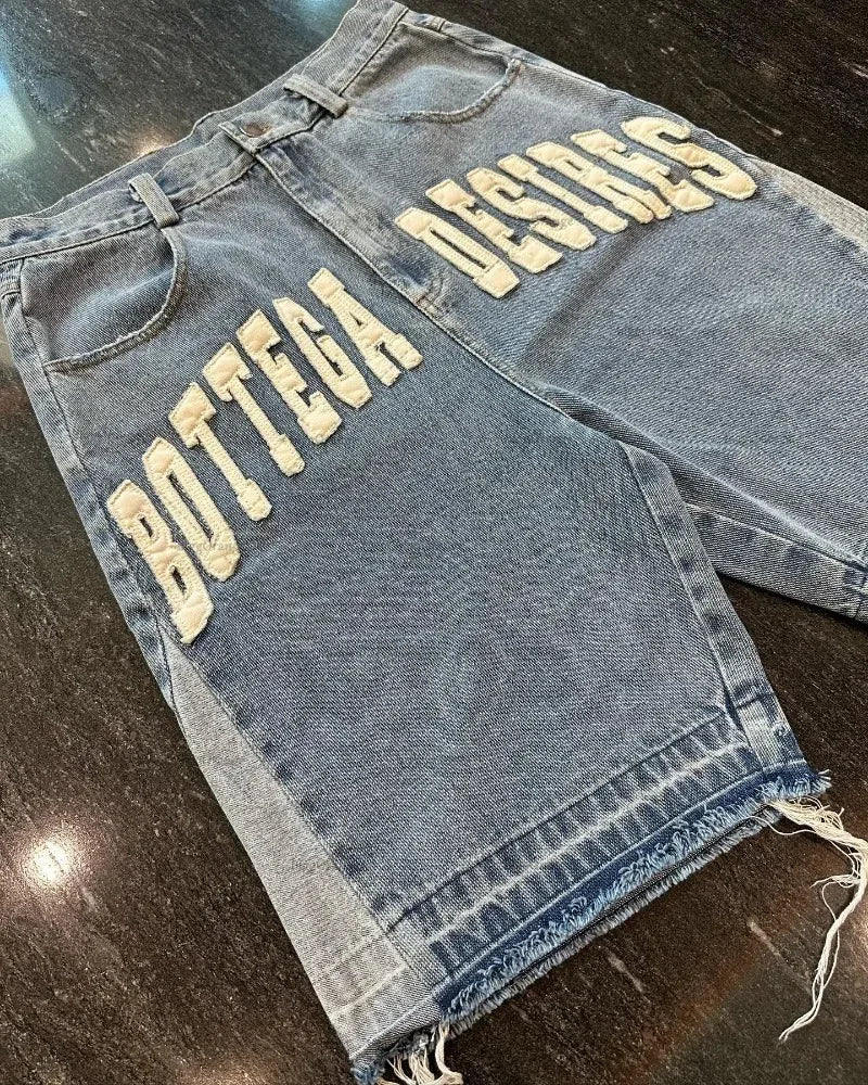 American Street Harajuku Retro Denim Shorts with Letter Embroidery Oversized Jeans Men Y2k Loose Casual Versatile Shorts Women