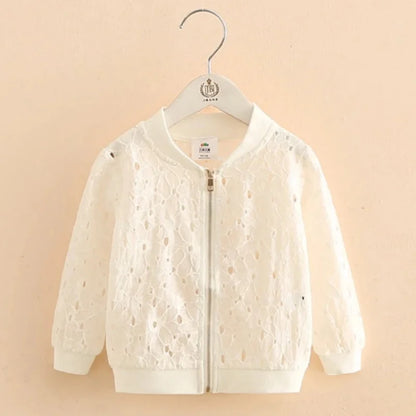 2024 New Spring Autumn Summer 2 3 4  6 8 10 12 Year Long Sleeve Sunscreen White Flower Hollow Out Kids Baby Girl Baseball Jacket