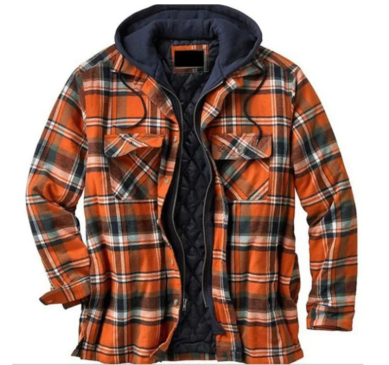 Mens Fleece Lined Flannel Plaid Shirts Jacket Button Down Sherpa Jackets with Hood Long Sleeve Winter Hooded Coats