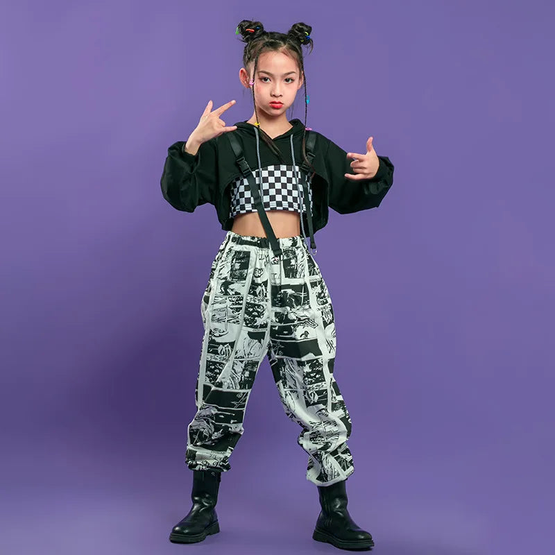 Fashion Hoddies Jogger Kids Hip Hop Dancing Clothes Ballroom Costumes for Girls Jazz Street Dance Wear Dancewear Stage Outfit