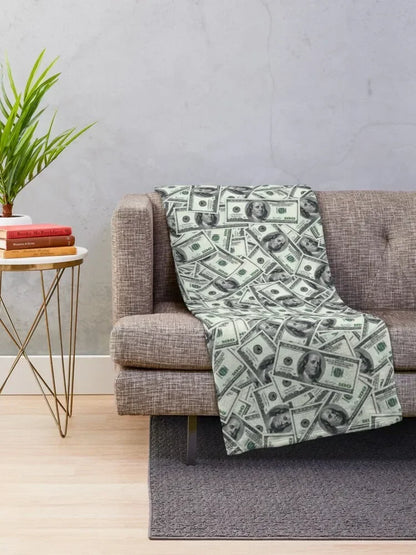 Giant money background 100 dollar bills Throw Blanket Fluffy Softs Thermals For Travel Blankets