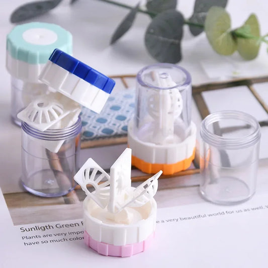 1PC Contact Lenses Cleaning Tools Plastic Color Lens Container Storage Holder Manual Rotation Type Contact Lens Cleaner Case Box