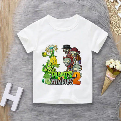 2022 Summer Plant Vs Zombies Print Children Cotton T shirts Cartoon Game Boys Girls Clothes Kids T-shirt Clothes For 3-13Y