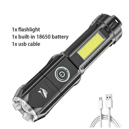 Waterproof Strong Lights Focusing USB Rechargeable LED Flashlights Outdoor Portable Home Built-in Battery Multi-function Torch