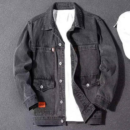 Warm Turn-down Collar Hip Hop Men Autumn Denim Jacket for Daily Wear