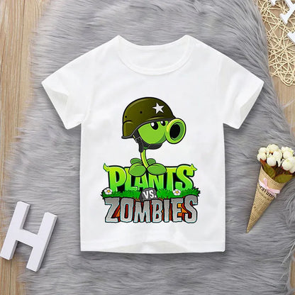 2022 Summer Plant Vs Zombies Print Children Cotton T shirts Cartoon Game Boys Girls Clothes Kids T-shirt Clothes For 3-13Y