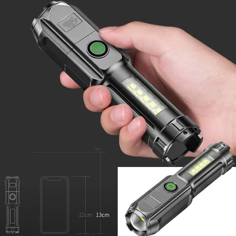 Waterproof Strong Lights Focusing USB Rechargeable LED Flashlights Outdoor Portable Home Built-in Battery Multi-function Torch