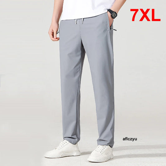 Summer Cool Pants Men Solid Color Straight Pants Plus Size 7XL Fashion Casual Summer Thin Pants Male Quick Drying Trousers