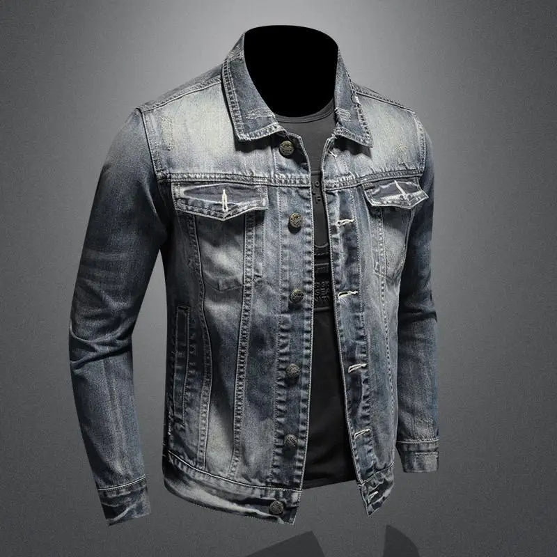 2024 New Men's Jacket Fashionable Casual Lapel Men's Denim Jacket Retro Trendy Slim-Fit Motorcycle Cycling Suit Men's Clothing